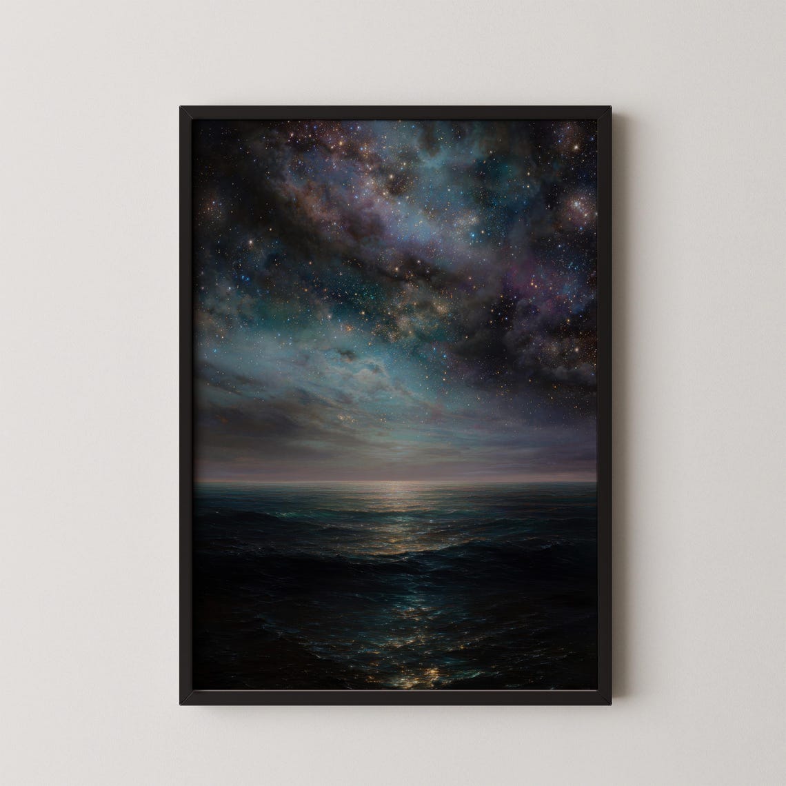 Vintage Nebula Seascape Cosmic Night Ocean Starry Sky Art Poster