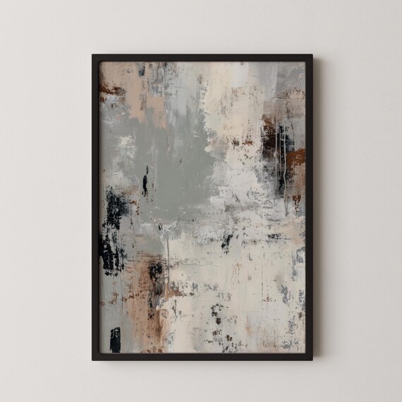 Raw Abstract Expressionist Print Muted Modern Wall Art Neutral Home Decor Spontaneous Painting