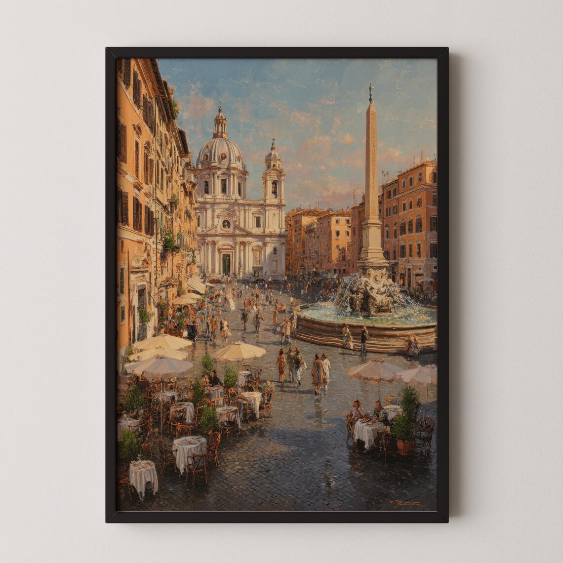 Piazza Navona Rome Obelisk Fountain Vintage Oil Painting Travel Poster