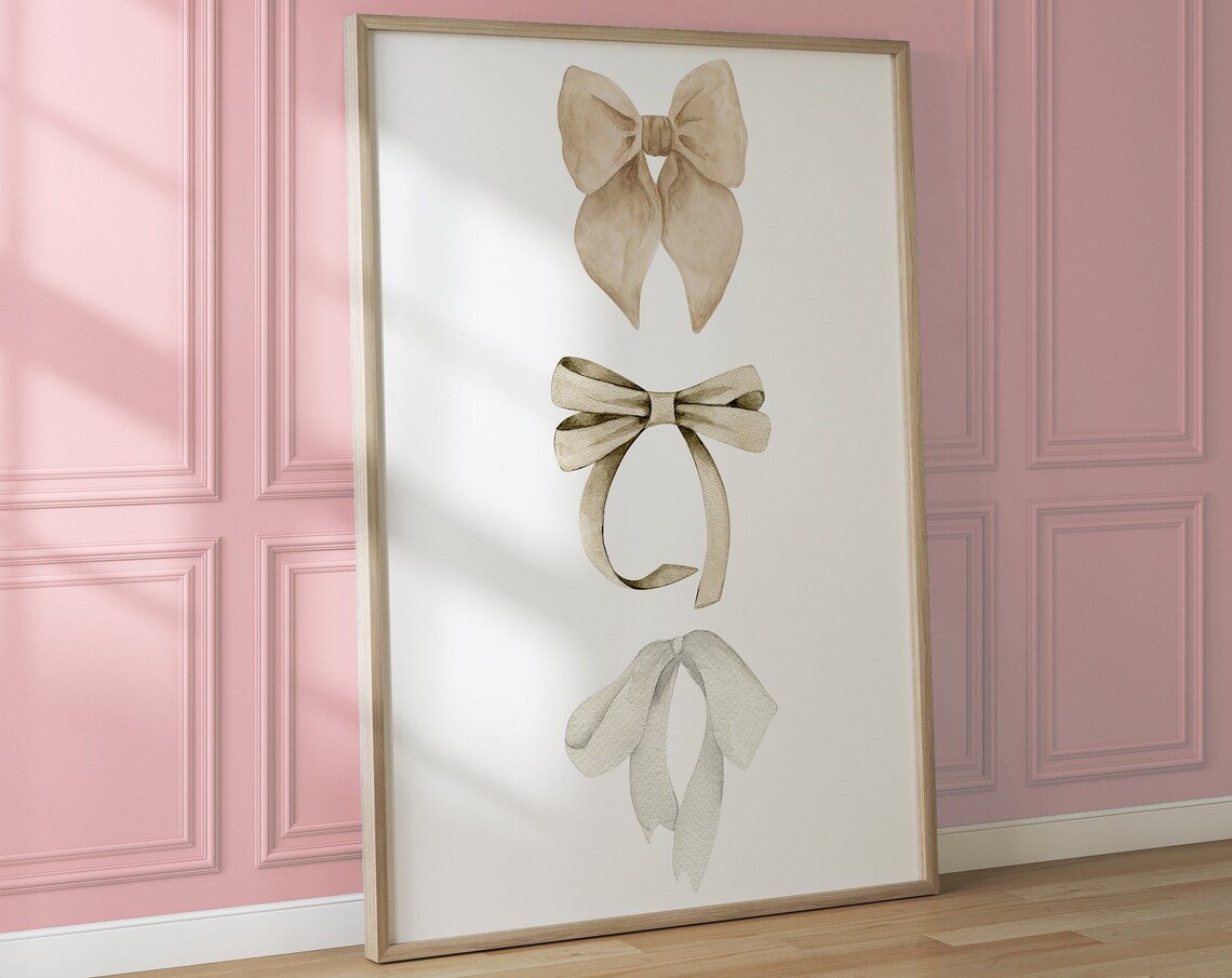 Beige Neutral Watercolor Bows Vertical Trio Sweet Coquette Poster - Image 4