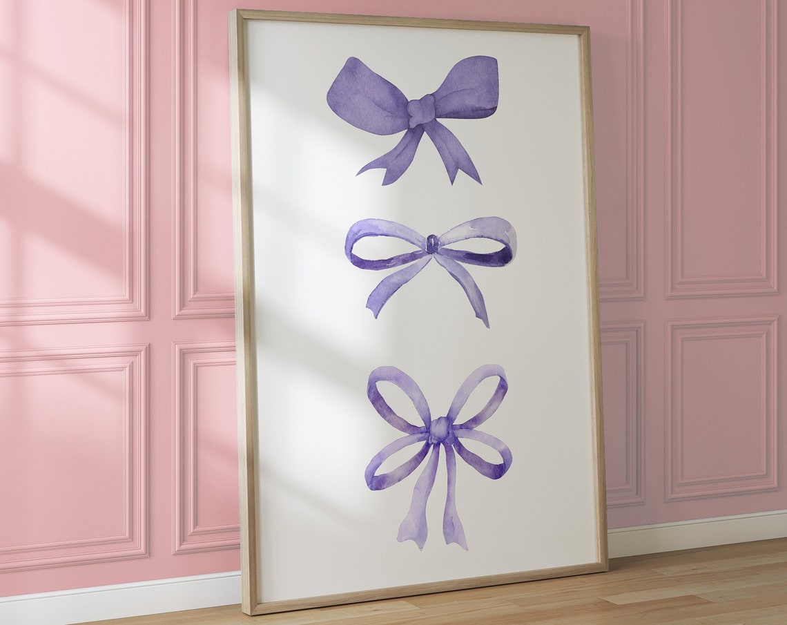 Lavender Purple Watercolor Bows Vertical Trio Coquette Poster