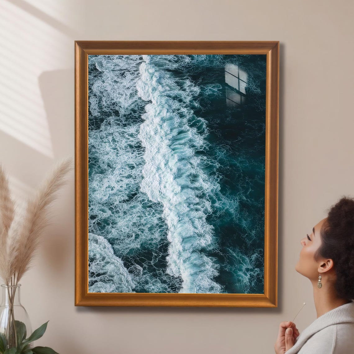Aerial Ocean Wave Crashing Turquoise Water Coastal Photo Poster
