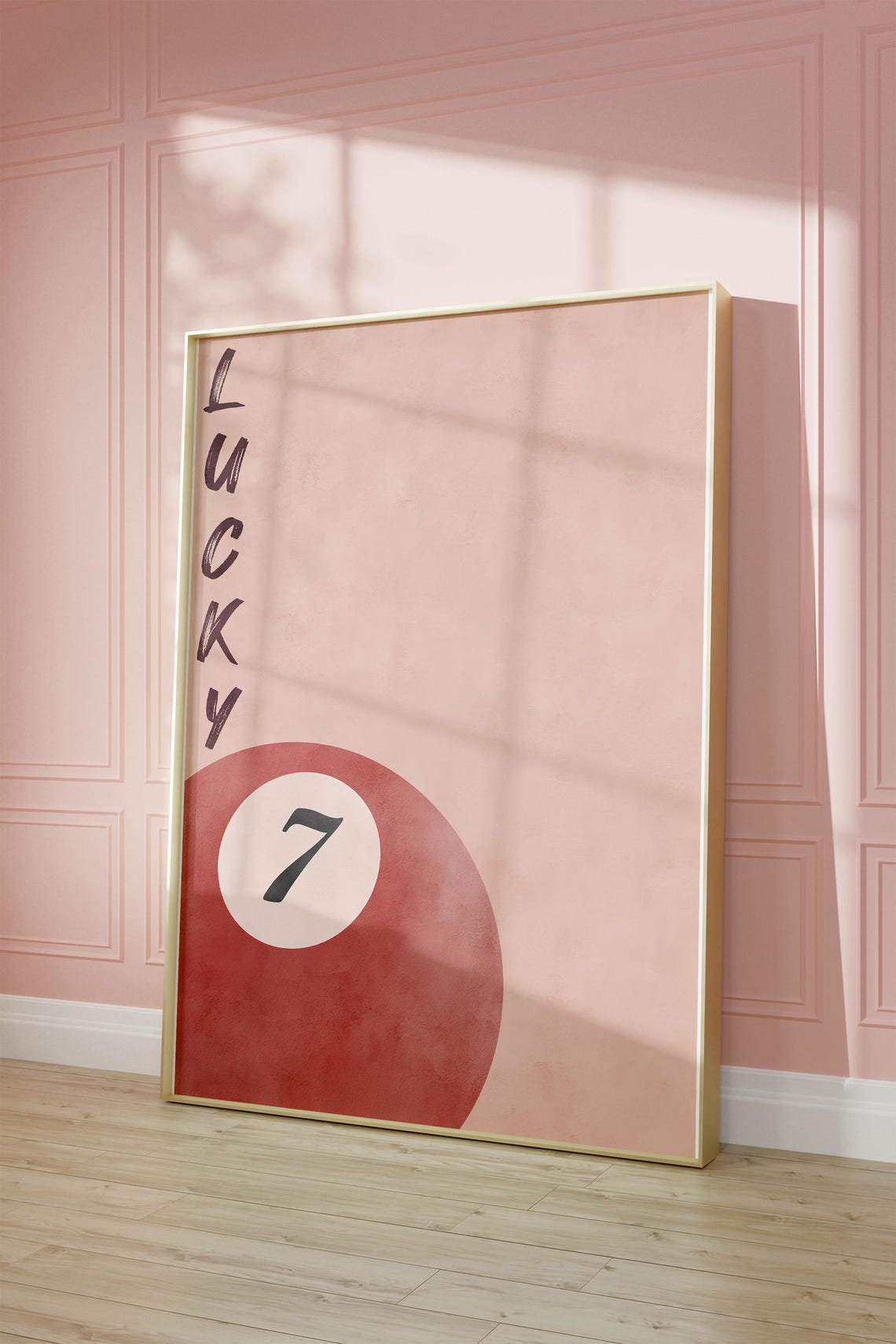 Chic Lucky 7 Red Pool Ball Watercolor Preppy Blush Decor Poster - Image 3