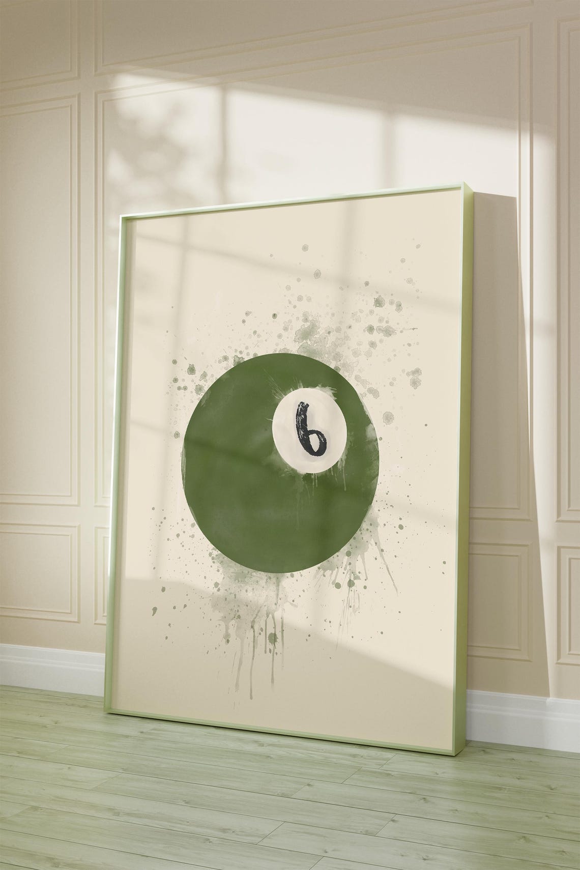 Green 6 Pool Ball Watercolor Splash Retro Billiards Decor Print - Image 3