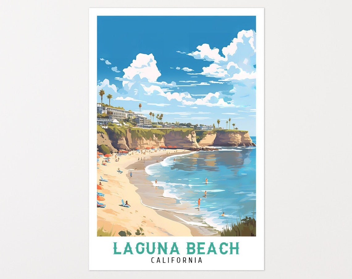 Laguna Beach California Cove Beach Cliffs Swimmers Travel Poster