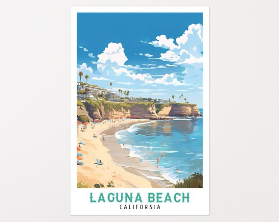 Laguna Beach California Cove Beach Cliffs Swimmers Travel Poster
