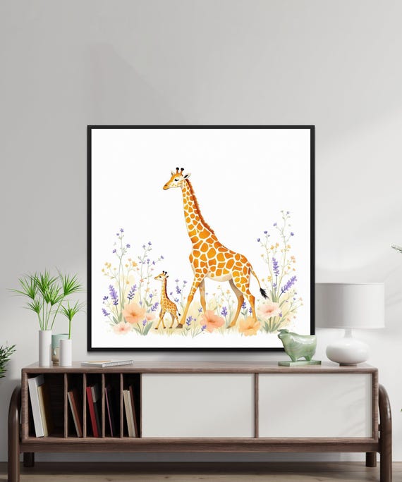 Wall Art Prints Giraffe And Baby Wall Art Print Watercolour Animal Art Giraffe Mother And Baby Png File Nursery Decor