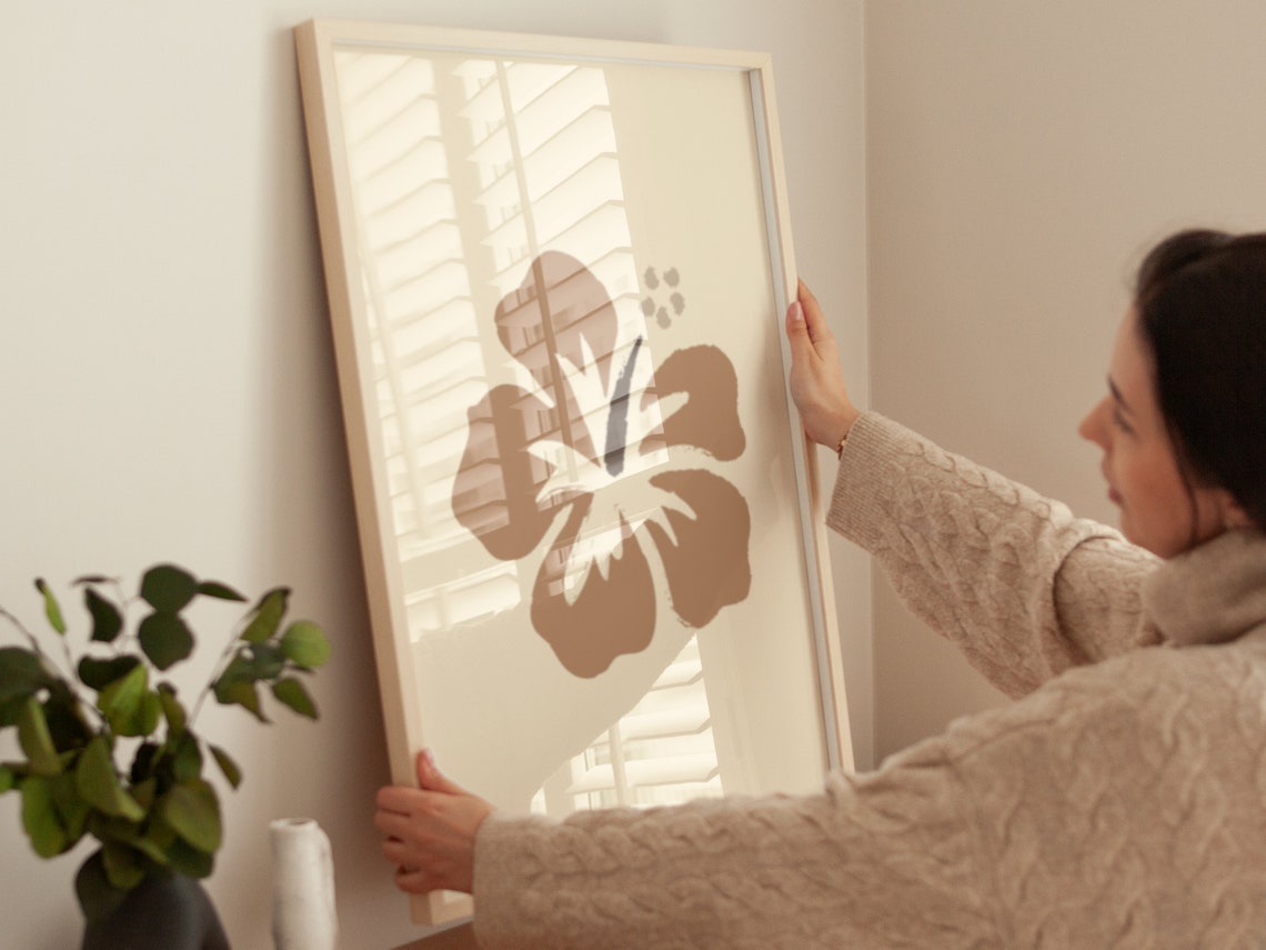 Neutral Brown Hibiscus Flower Abstract Boho Botanical Art Poster - Image 3