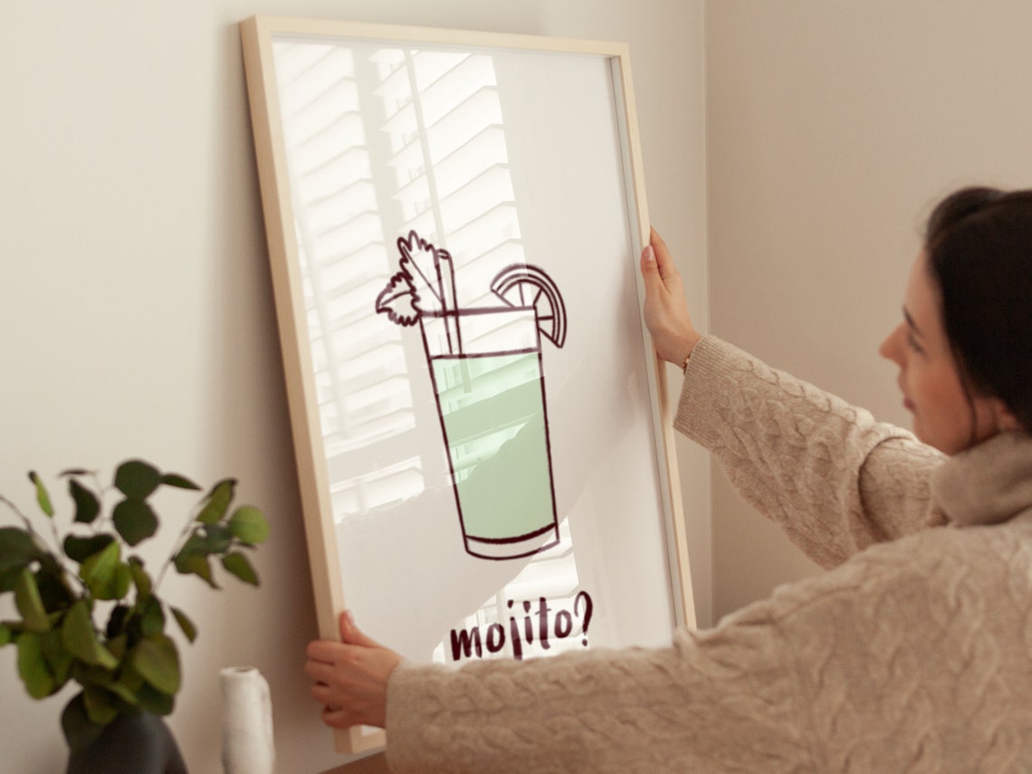 Mojito Mint Lime Tall Glass Pale Green Fresh Zesty Kitchen Art Poster - Image 3