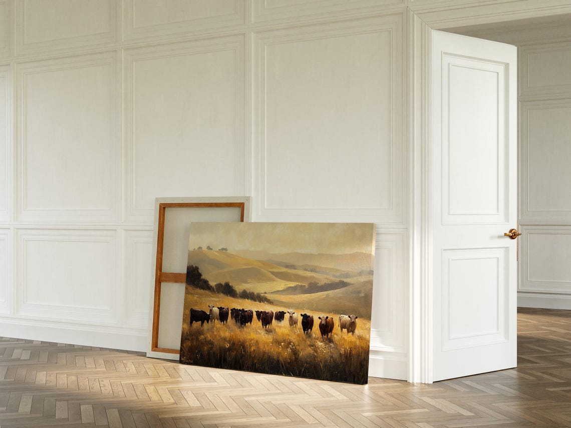 Cattle Herd Golden Field Western Ranch Sunset Landscape Wall Poster - Image 5