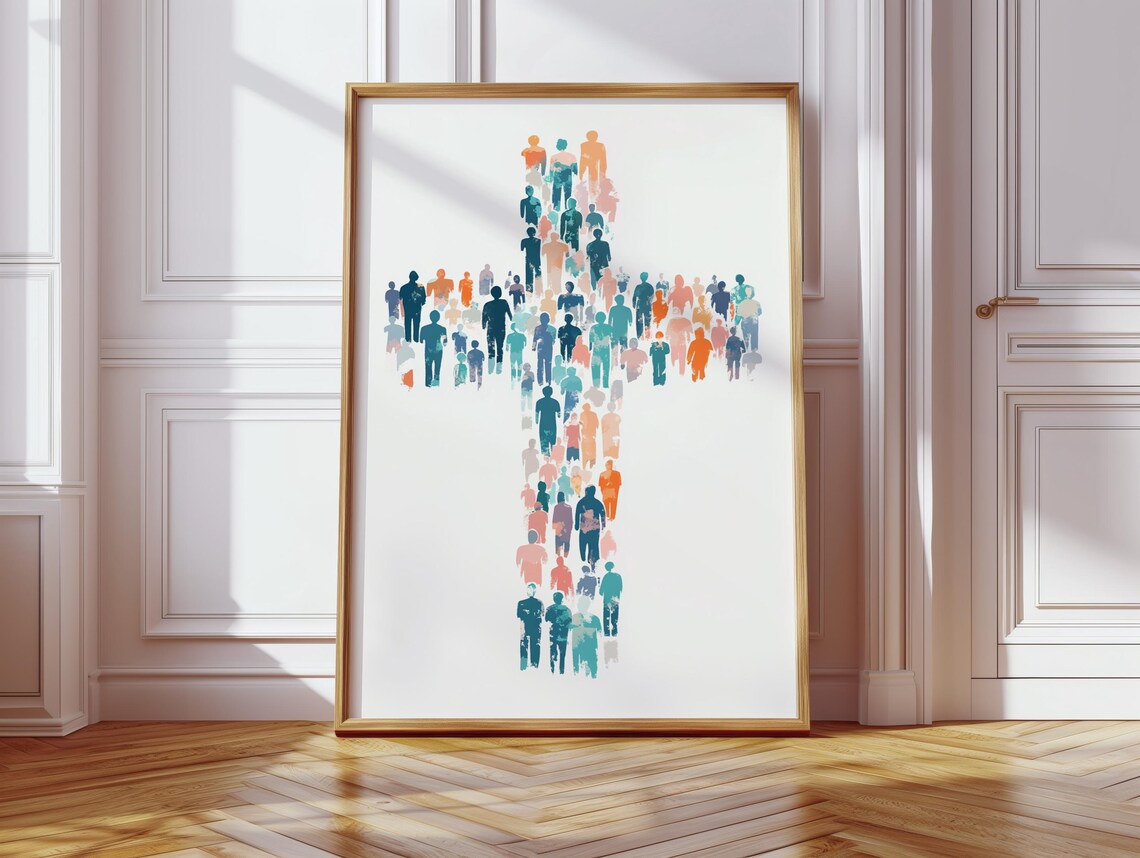 Christian Watercolor Cross of People, Faith Unity - Image 4