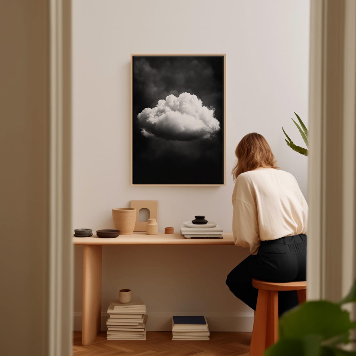 Minimalist Black And White Cloud Wall Art Print For Modern Home Decor - Image 3