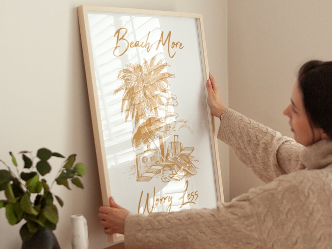 Beach More Worry Less Copper Palm Tree Script Beach Quote Poster - Image 4