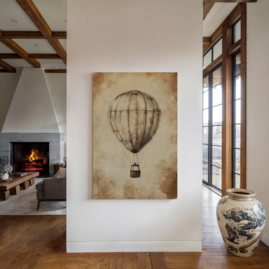 Vintage Hot Air Balloon, Antique Aviation Travel Poster - Image 4