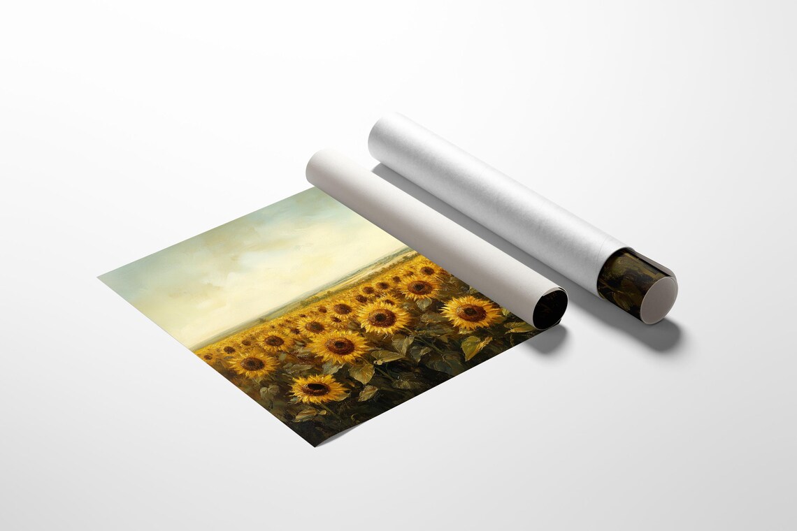 Golden Sunflower Field, Rustic Landscape Art Print - Image 3