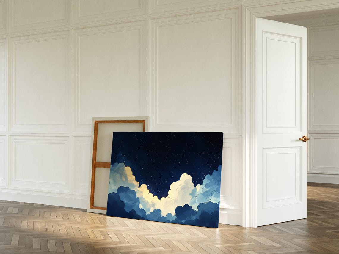 Dreamy Night Sky Print Celestial Cloudscape Art Starry Night Wall Decor Atmospheric Midnight Illustration - Image 4