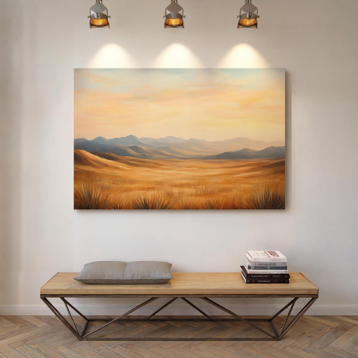 Golden Prairie Sunset Mountains Warm Amber Landscape Wall Poster - Image 2