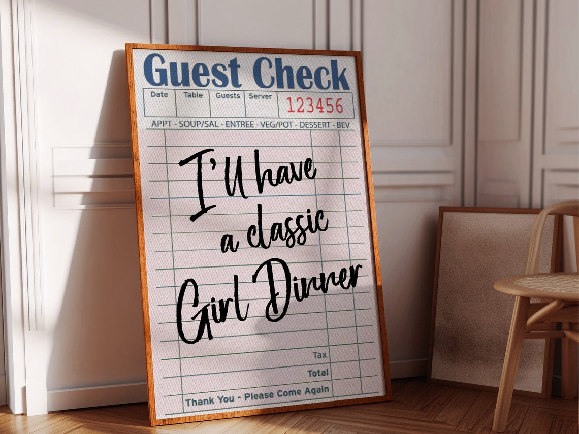 Girl Dinner Retro Guest Check Script Trendy Kitchen Decor Poster - Image 2