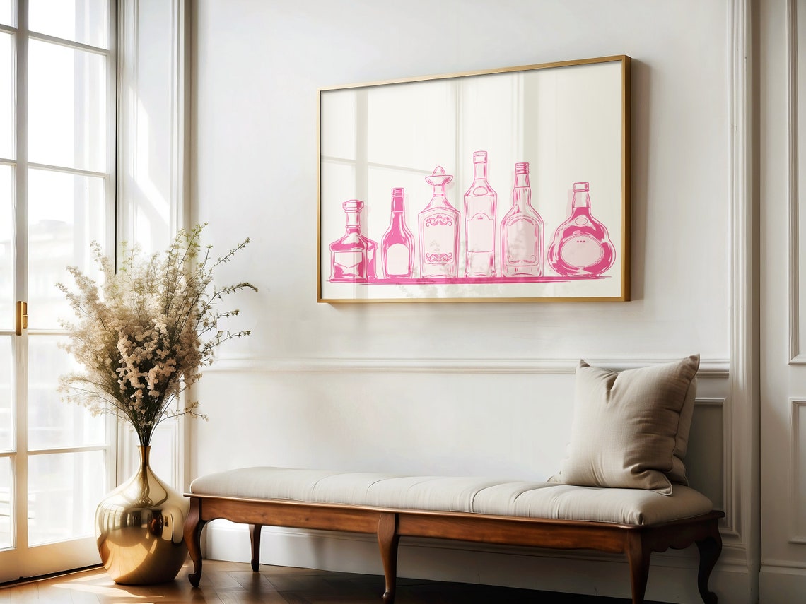 Pink Bar Cart Wall Art Minimalist Prints Modern Art Bohominimalistdecor Bar Art File - Image 2