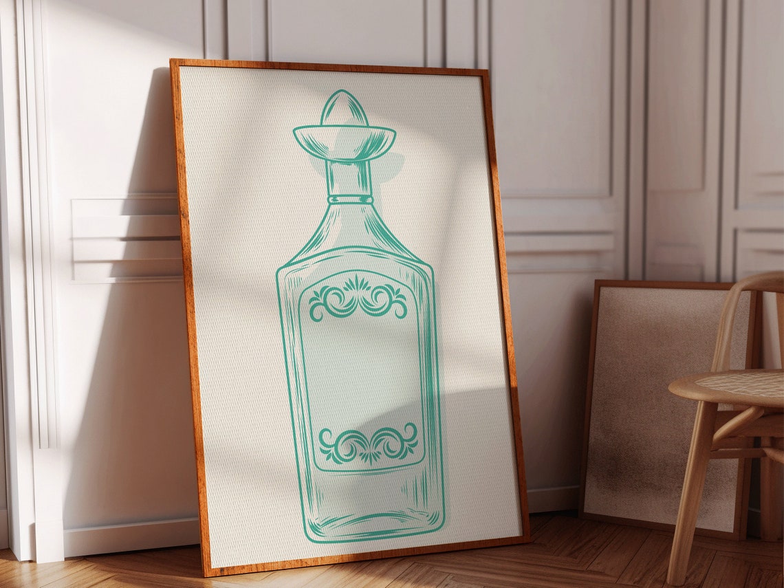 Sage Green Liquor Decanter Line Art Vintage Bar Room Wall Poster - Image 2