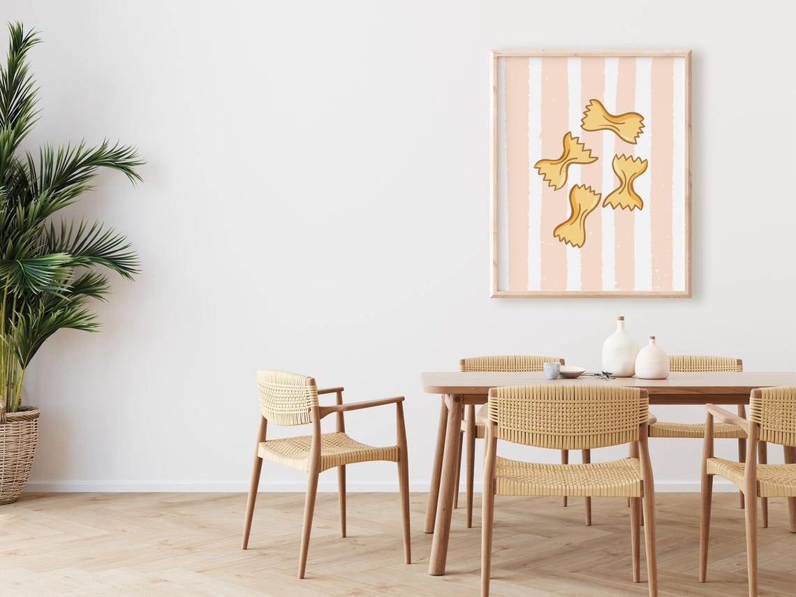 Farfalle Bowtie Pasta Blush Pink Striped Background Kitchen Poster - Image 4