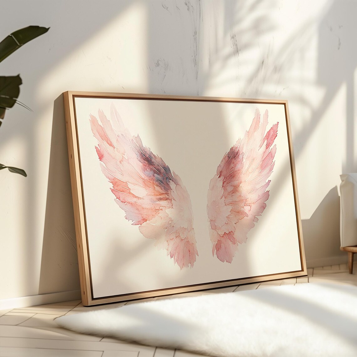 Pink Angel Wings Watercolor Art Print, Boho Decor