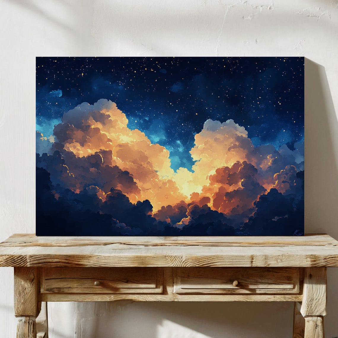 Celestial Cloudscape With Starlit Sky Dreamy Atmospheric Art Print Cosmic Night Glow - Image 4