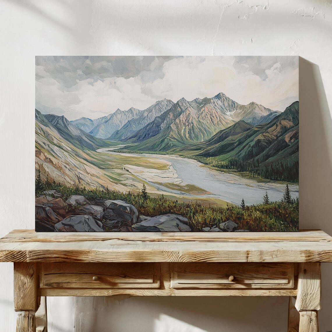 Majestic Mountain Valley Landscape, Serene River - Image 2