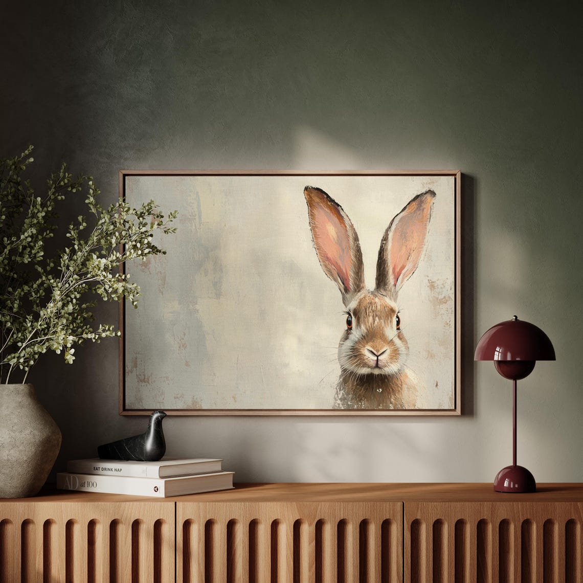 Curious Hare Peeking Portrait Rustic Neutral Farmhouse Rabbit Print - Image 4