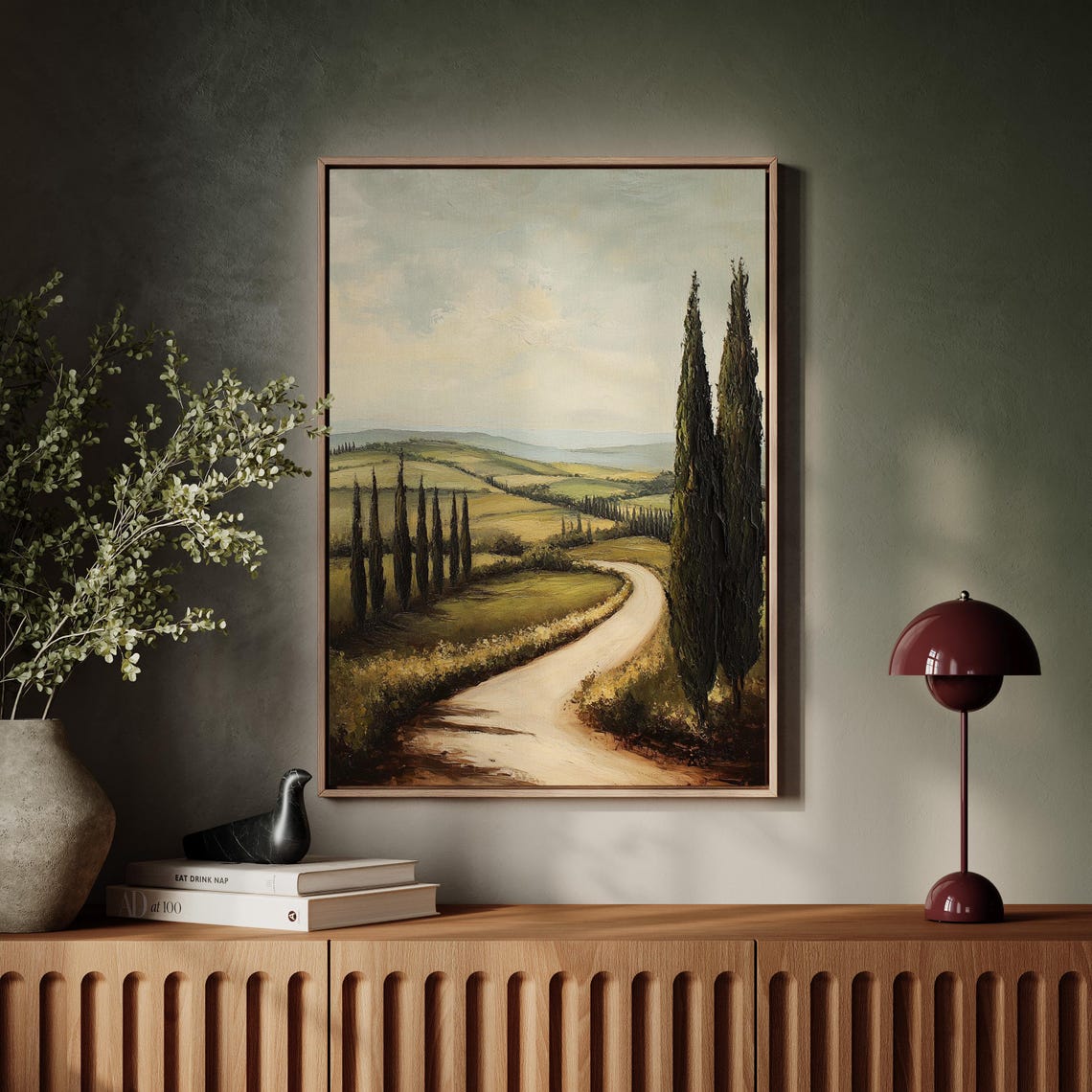 Tuscany Landscape Painting Rolling Hills And Cypress Trees Serene Countryside Wall Art For Rustic Mediterranean Decor - Image 5