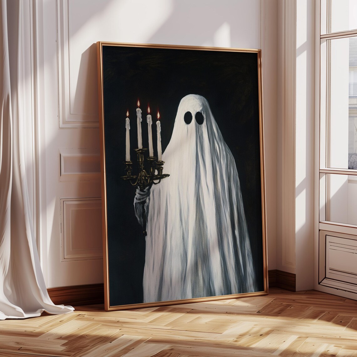 Elegant Ghost Holding Lit Candelabra Dark Academia Gothic Poster