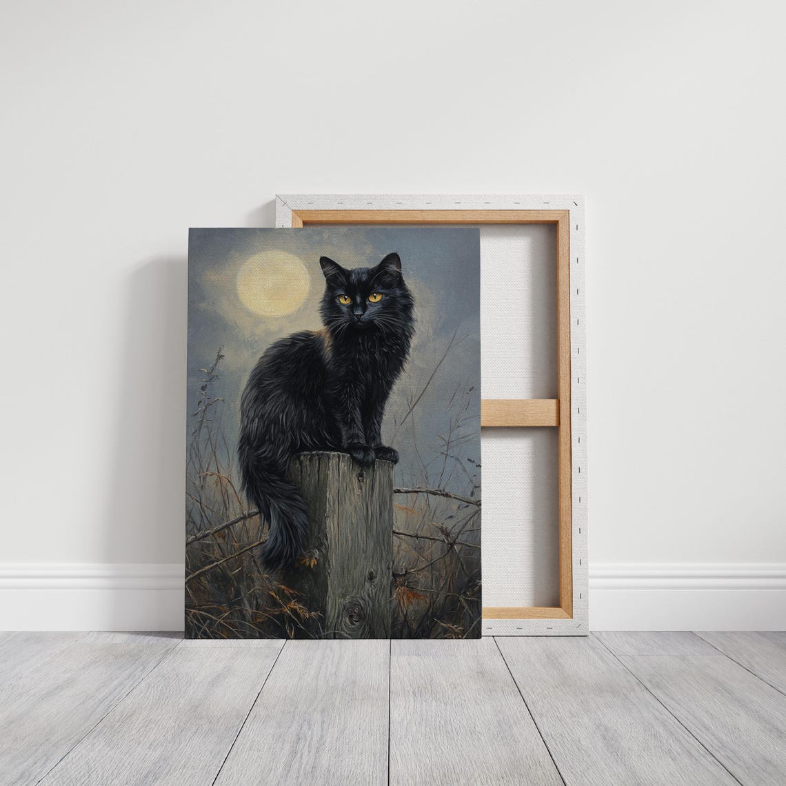 Black Cat With Golden Eyes Under Moonlight Enchanted Art Print - Image 3