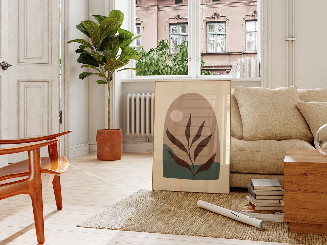Cream Taupe Arch Botanical Leaf Abstract Minimalist Wall Poster