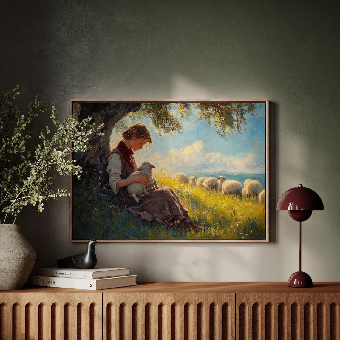 Shepherd Girl With Lamb, Pastoral Farm Scene - Image 5