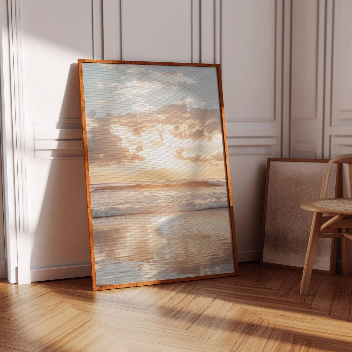 Golden Sunrise Over Ocean Waves, Coastal Photography - Image 3
