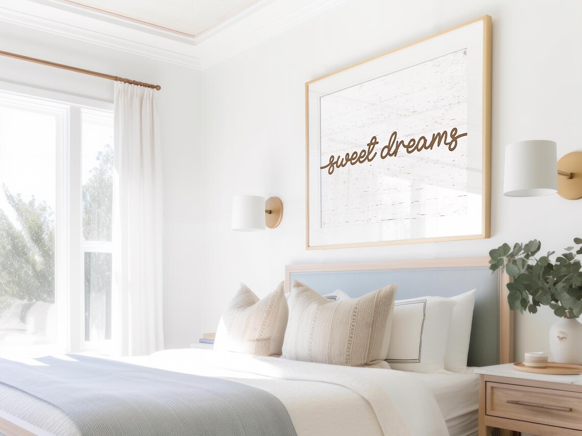 Sweet Dreams Script Wall Art Rustic Wooden Bedroom Sign Farmhouse Poster - Image 4