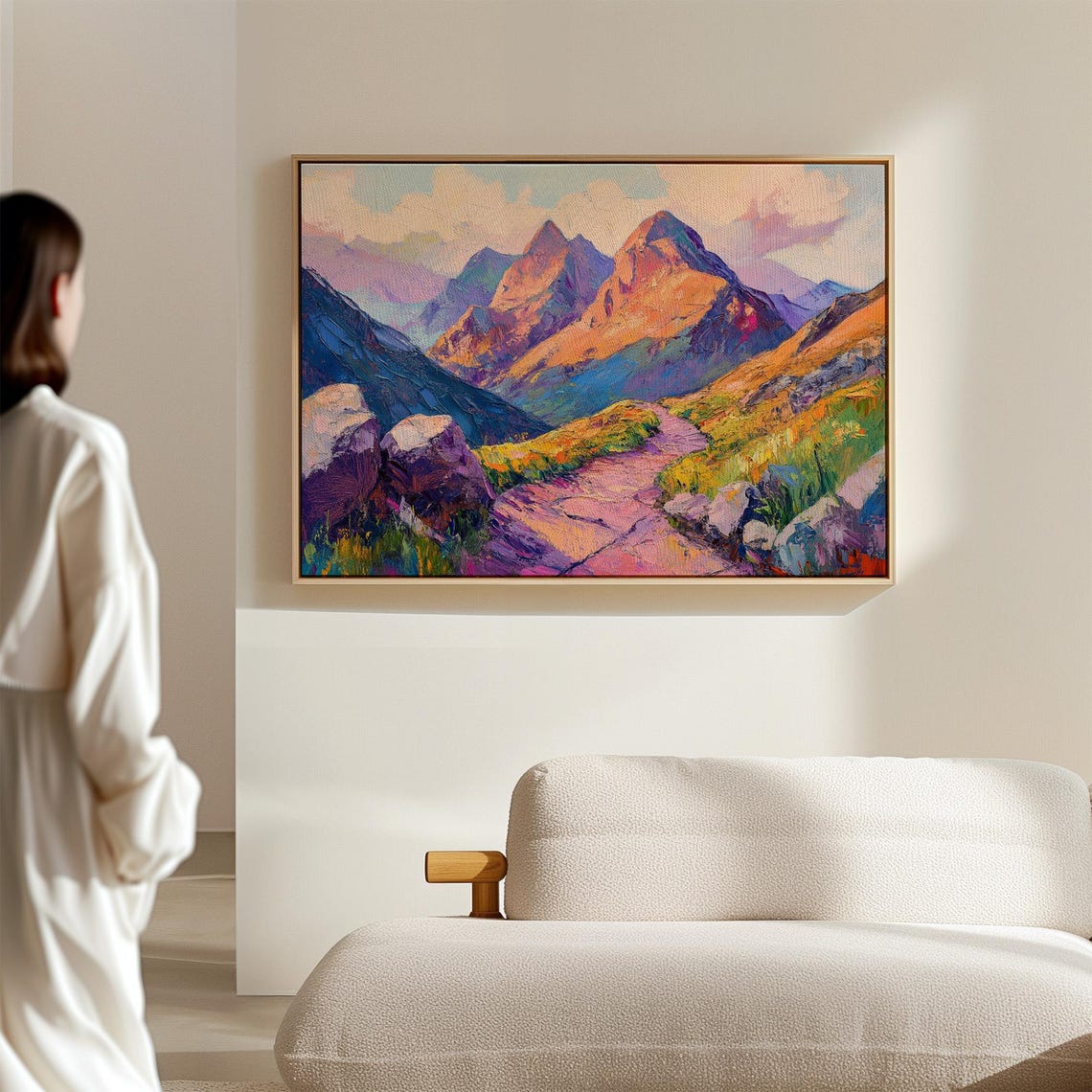 Vibrant Mountain Landscape Painting Textured Pathway With Colorful Peaks For Bold And Inspiring Wall Decor Print - Image 4