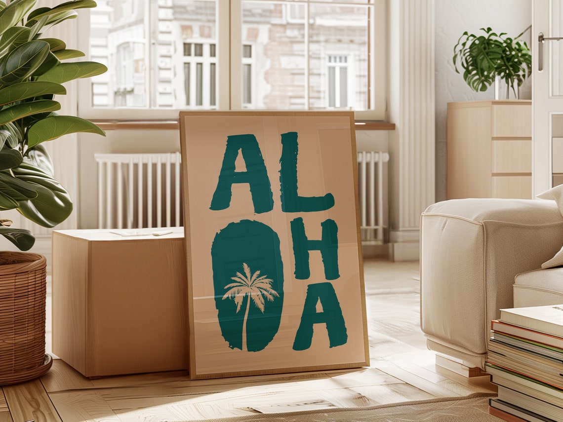 Aloha Beach Palm Tree Typography Boho Minimalist Coastal Quote Poster - Image 2