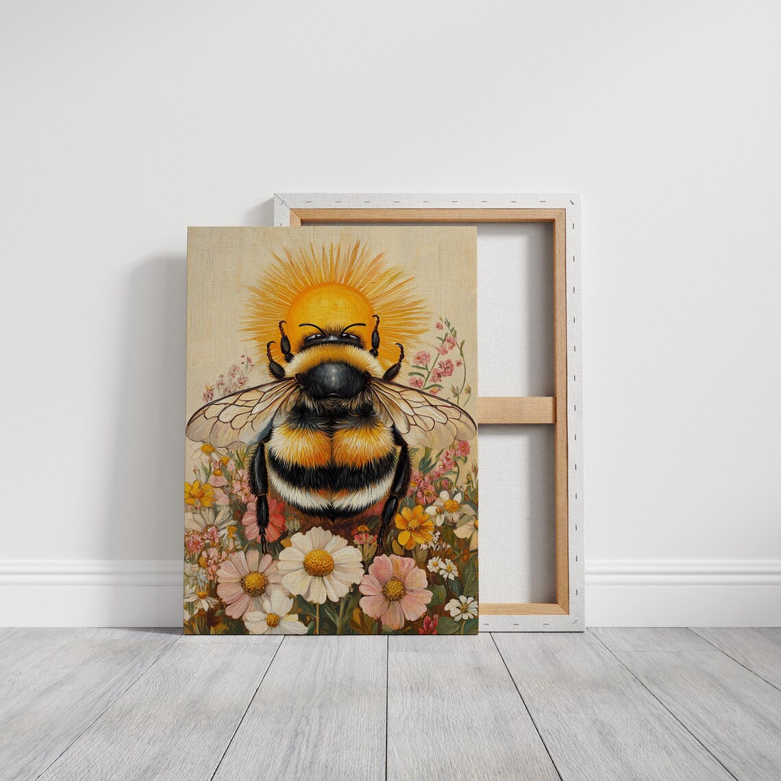 Sunlit Bumblebee With Sunburst Halo Vibrant Wildflower Wall Art - Image 5