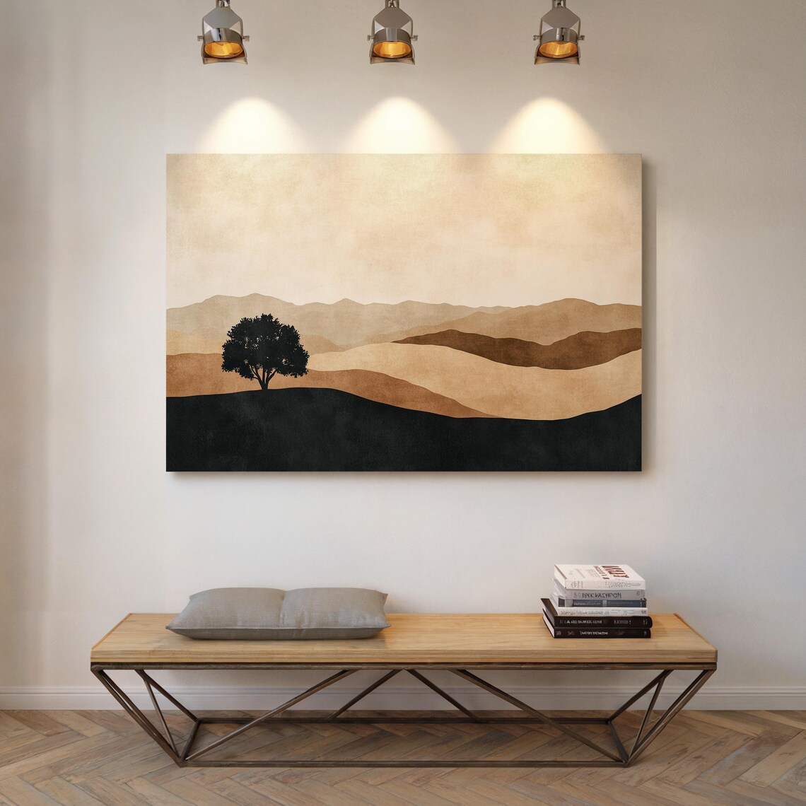 Minimalist Earth Toned Landscape Wall Art Print Serene Hills With Lone Tree Decor - Image 5