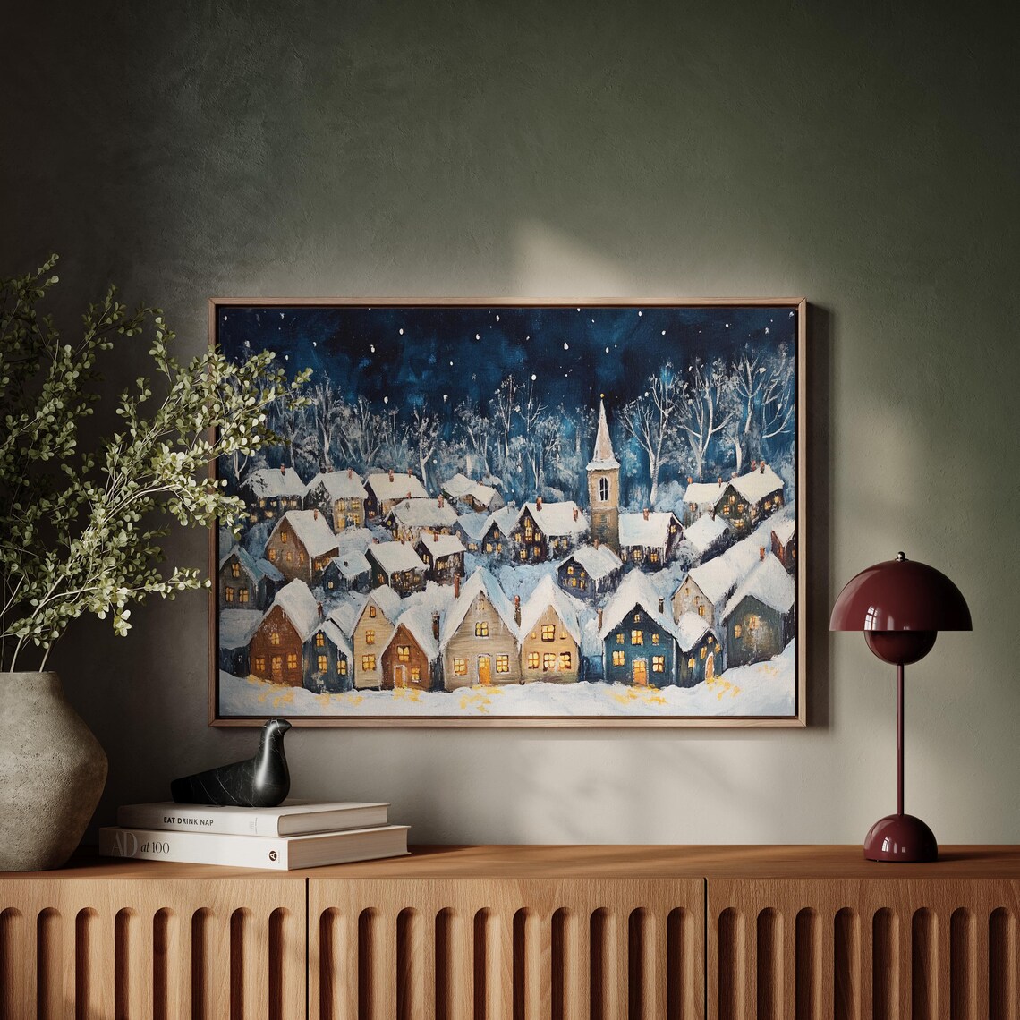 Snowy Winter Village Wall Art Festive Christmas Print With Cozy Houses For Living Room Bedroom Or Holiday Decor - Image 5