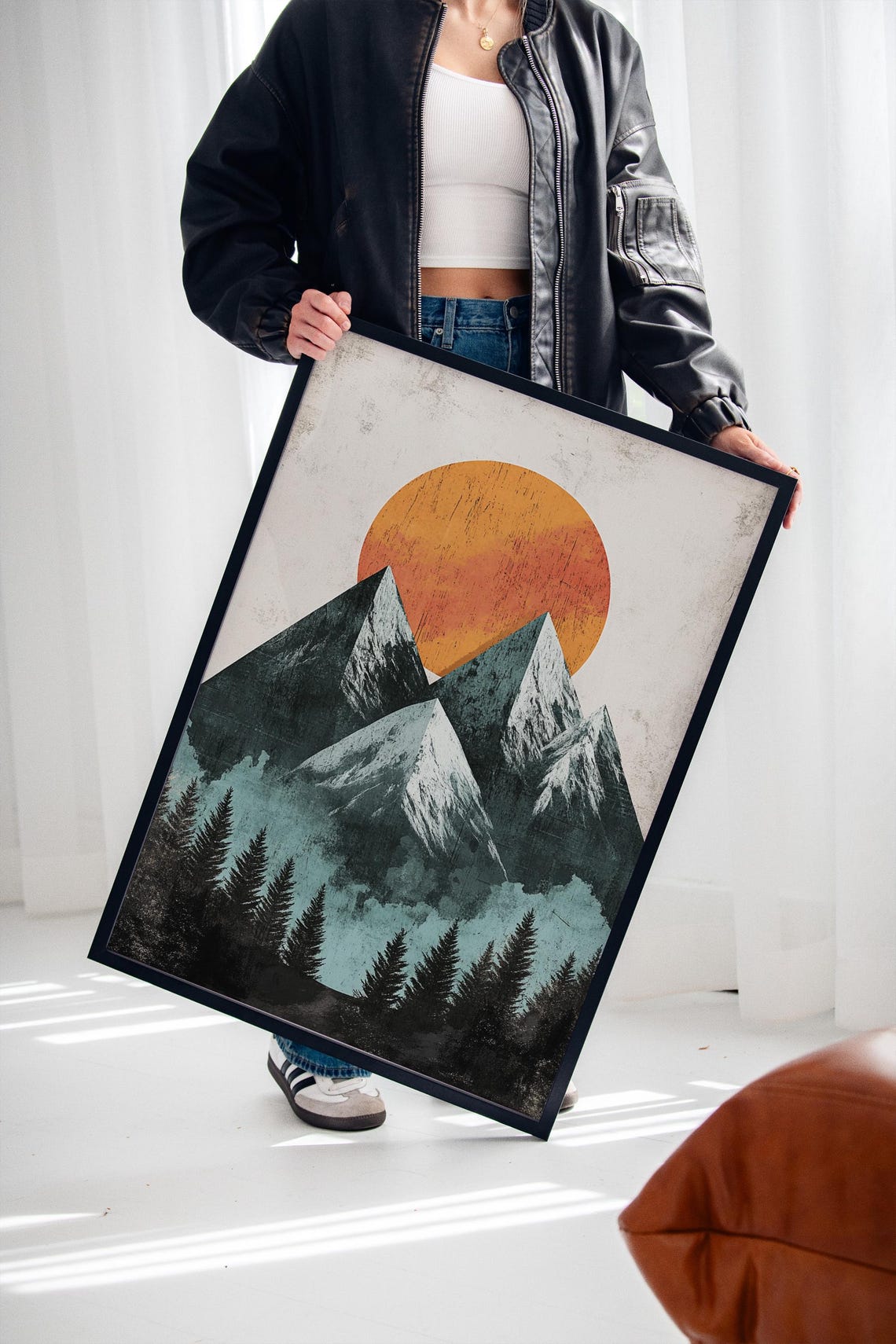 Geometric Mountain Print Modern Sunset Landscape Abstract Nature Wall Art Minimalist Wilderness Decor Bold Adventure Poster - Image 5