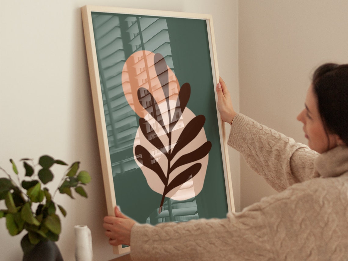 Deep Sage Blush Circle Leaf Botanical Minimalist Boho Art Poster - Image 4