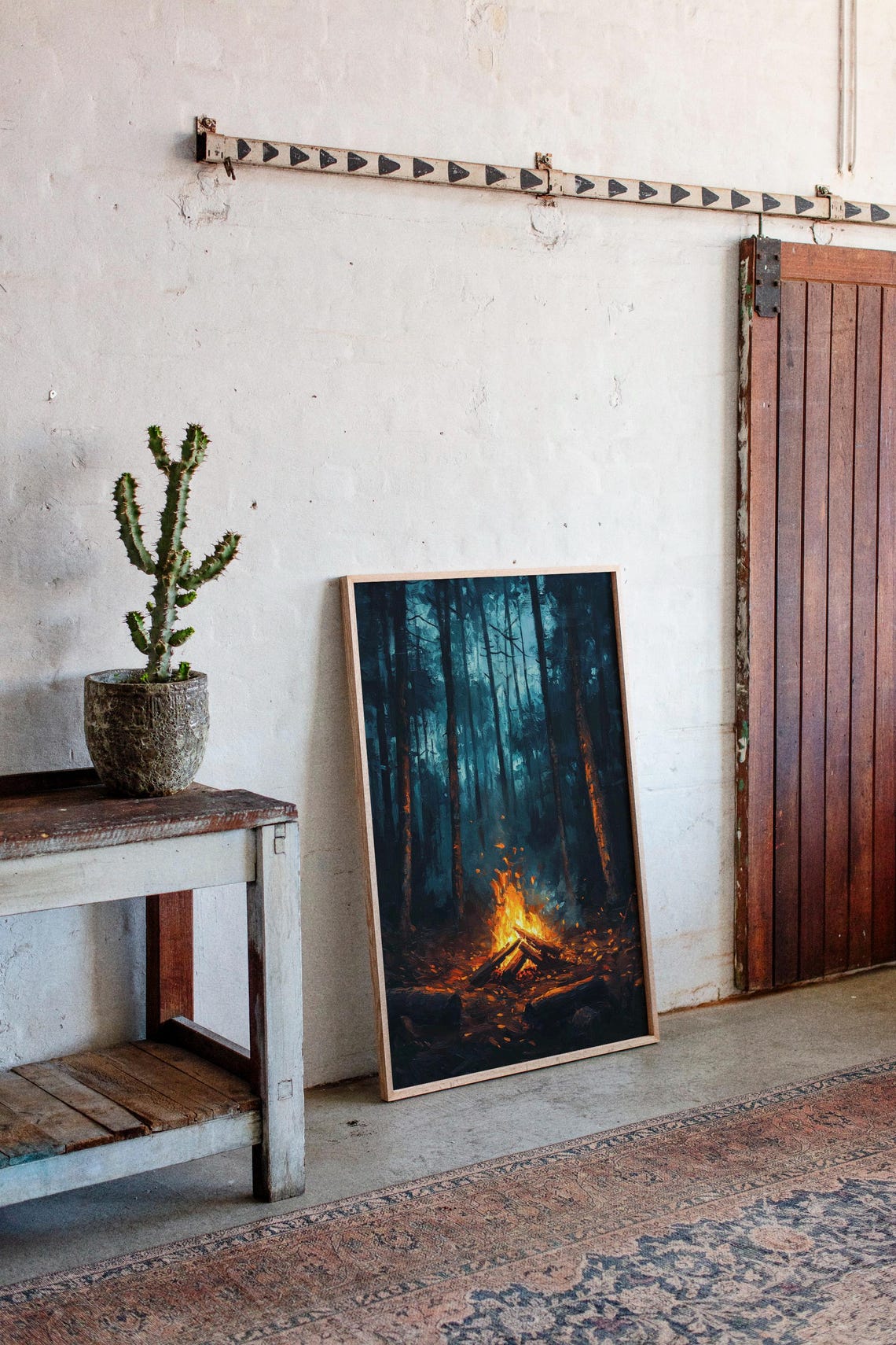 Cozy Campfire Forest Print Moody Night Wilderness Art Rustic Adventure Scene Warm Firelight Glow Outdoor Nature Wall Decor - Image 5