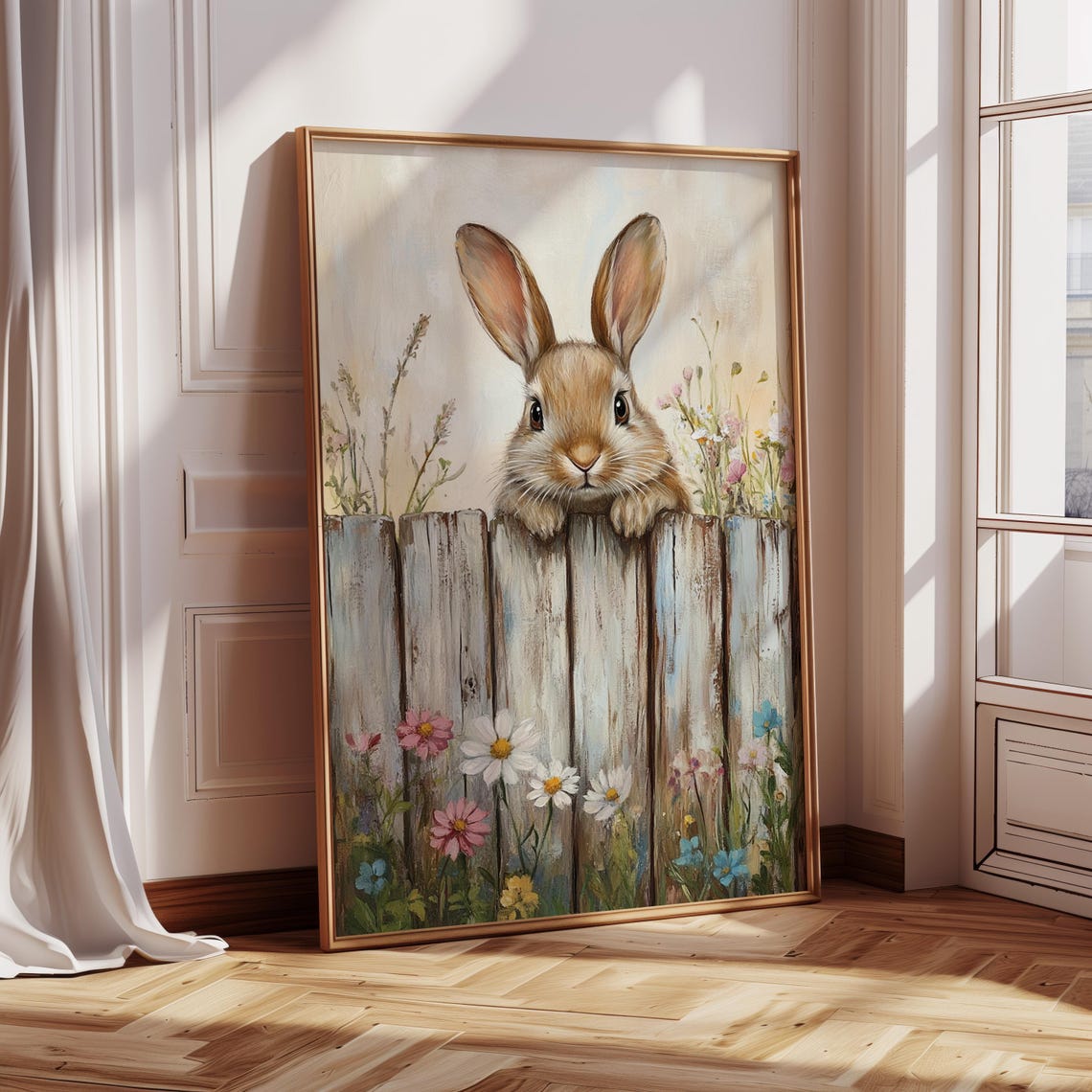 Cute Bunny and Wildflowers, Rustic Spring Rabbit Art Print - Image 4