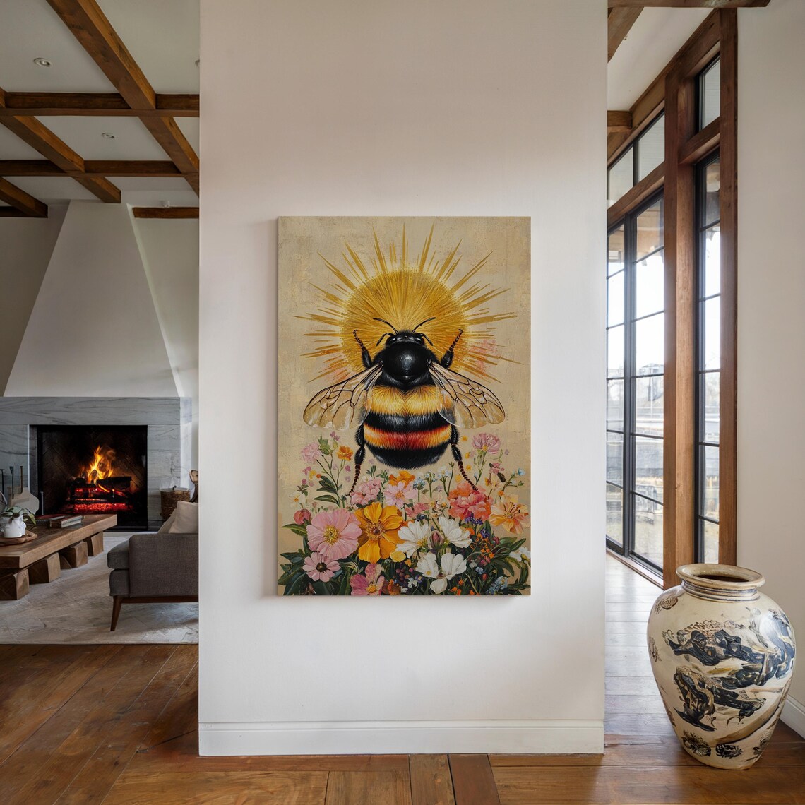 Radiant Bumblebee Sun Halo Colorful Botanical Flower Wall Art - Image 5