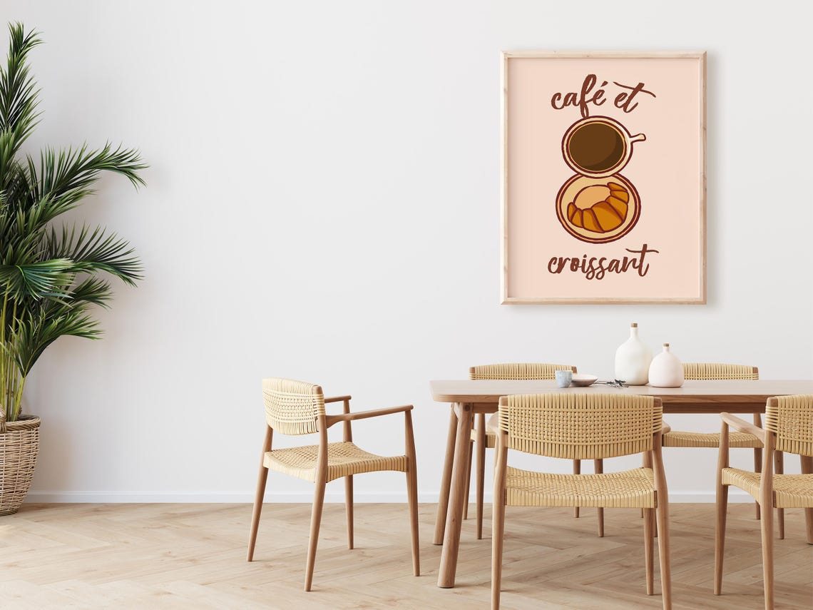 Cafe Et Croissant Coffee Cup Hand Lettered French Kitchen Poster - Image 4