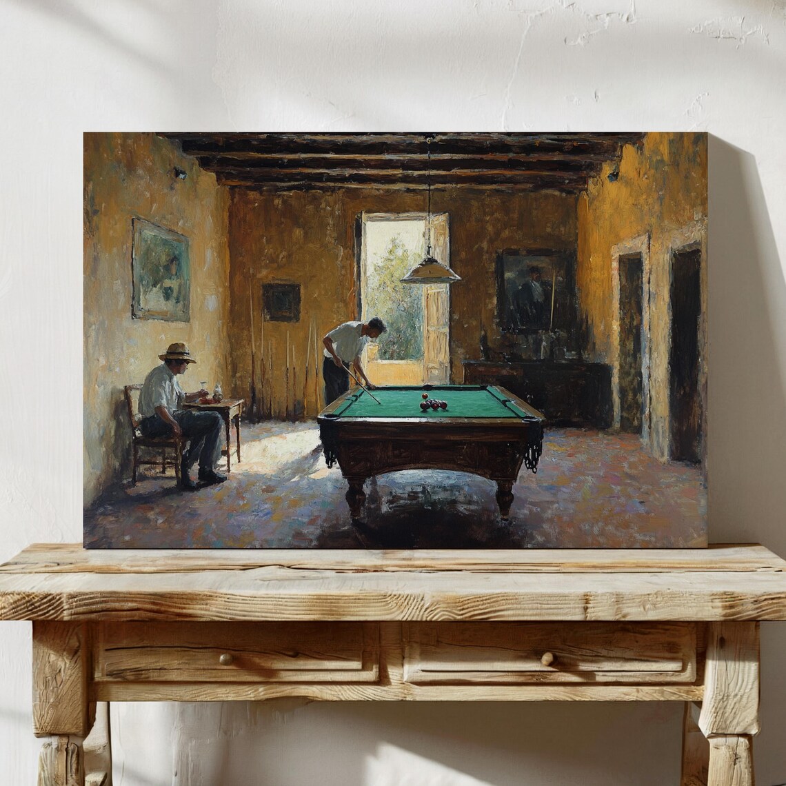 Rustic Billiards Room Painting, Vintage Game Table Art - Image 3
