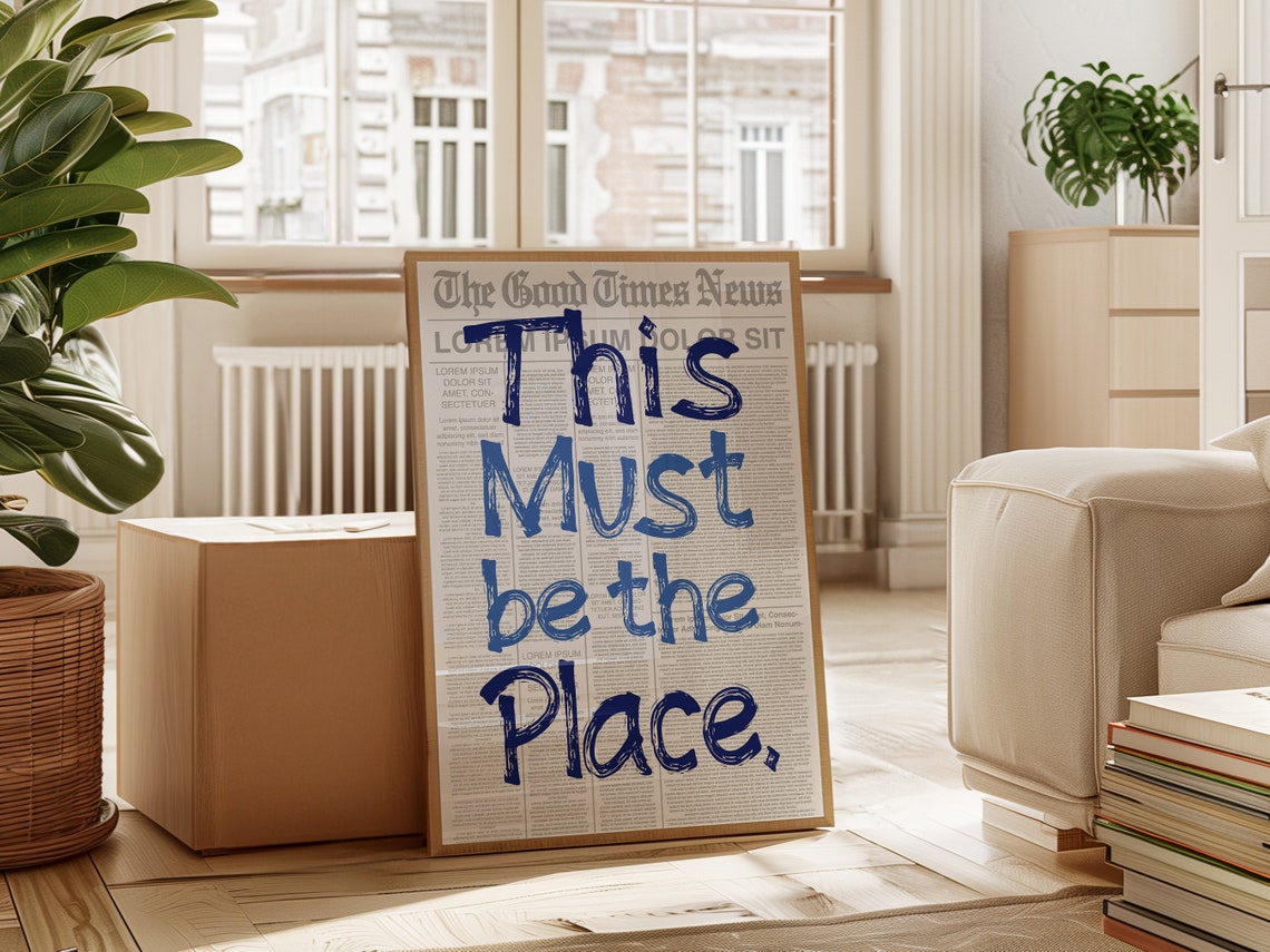 This Must Be the Place Blue Typography Newspaper Wall Art Poster - Image 4