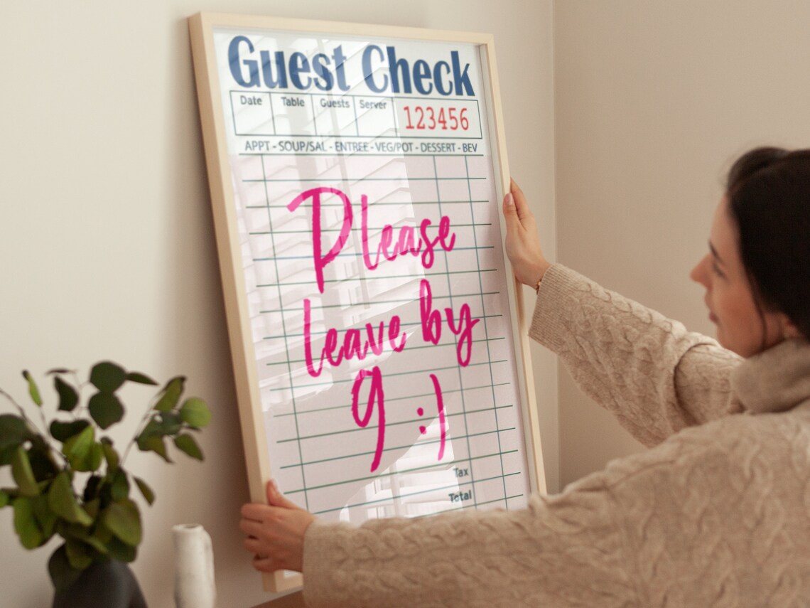 Guest Check Satire Wall Art, Boho Minimalist Retro - Image 2